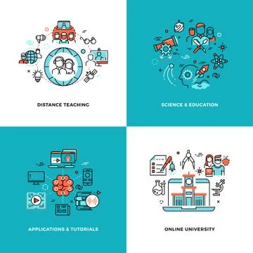 Online learning, tutorials and education vector concepts set Stock Illustration