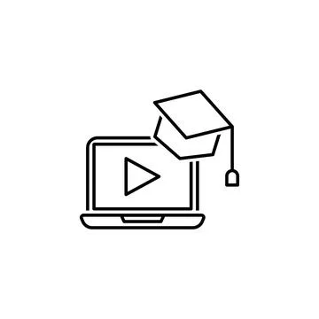 Online learning university cap simple line icon Stock Illustration
