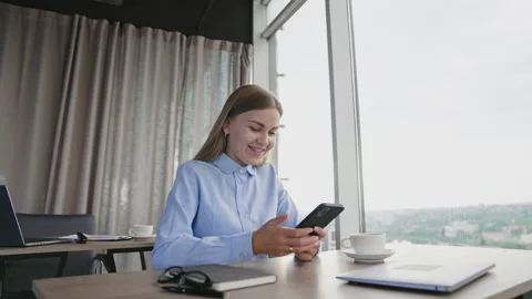 Online learning using computer. Young pretty businesswoman working with laptop. Stock Footage 221205601