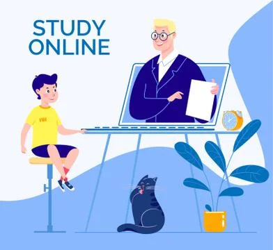 Online learning. Vector. Illustration. Flat cartoon style. Illustrazione stock
