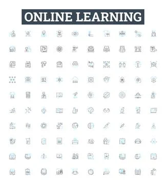 Online learning vector line icons set. eLearning, virtual, remote, digital Illustrazione stock