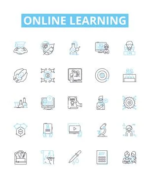 Online learning vector line icons set. eLearning, virtual, remote, digital Illustrazione stock