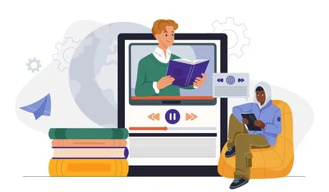 Online learning video lesson concept. Vector illustration Stock Illustration