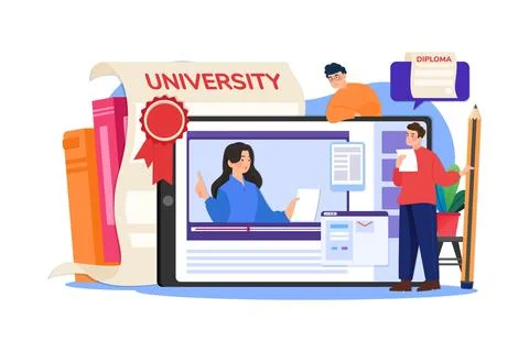 Online learning video training support official college university courses qu Stock Illustration
