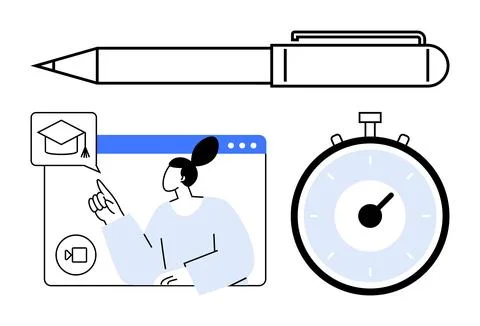 Online Learning with Virtual Classroom, Timing, and Study Tools for Remote .. イラスト素材
