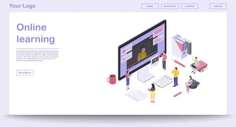 Online learning webpage vector template with isometric illustration Stock Illustration