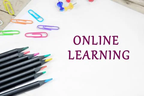 Online learning words on paper Stock Photos