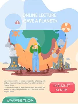 Online lecture about planet saving concept poster. Builder on background of Stock Illustration