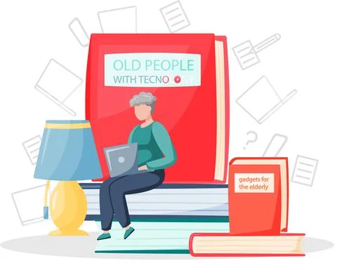 Online lecture and training gadgets for old people, modern means of Stock Illustration
