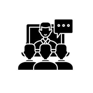 Online lecture black icon, vector sign on isolated background. Online lecture Stock Illustration