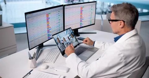 Online Lecture: Learning Medical Codes On Computer, Dentist Reviews X-rays. Stock Photos