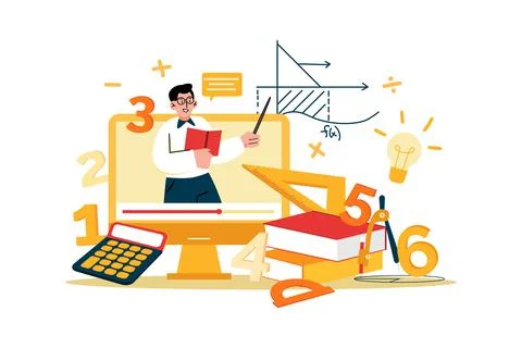 Online Lecturer Teaching Maths Stock Illustration