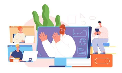 Online lesson concept. Virtual webinar, professional event or remote working Stock Illustration