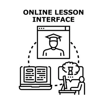 Online lesson interface facilitating distance education and learning Illustrazione stock