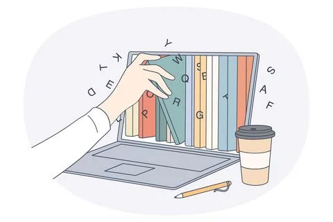 Online library and information concept. 스톡 일러스트