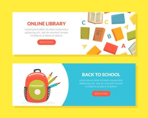 Online Library, Back to School Landing Page Templates Set, Education, E- Stockillustratie