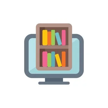 Online library bookshelf displaying on computer monitor screen Stock Illustration