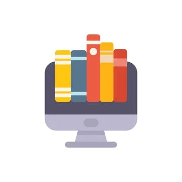 Online library on computer screen displaying e books for e learning Stock Illustration