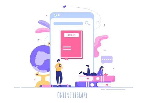Online Library Digital Education Background with Distance Learning, Recorded  Stockillustratie