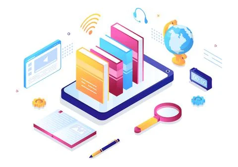 Online Library Digital Education Background with Distance Learning, Recorded  Stockillustratie