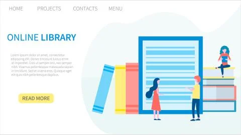 Online library, e-book, digital book store, e-reading, online learning, educa Stock Illustration