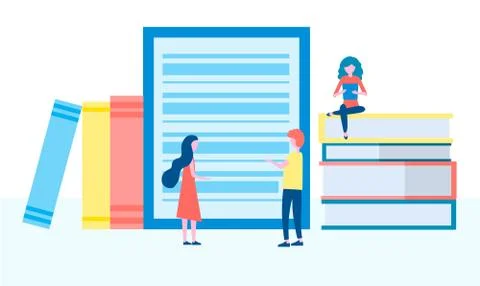 Online library, e-books, digital book store, e-reading, online learning, educ Stock Illustration