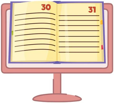 Online library, electronic storage in computer. Educational website with book to Stock Illustration