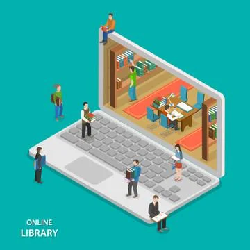 Online library flat isometric vector concept. Stock Illustration