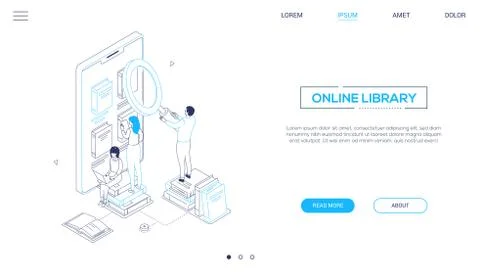 Online library - isometric line design style web banner Stockillustratie