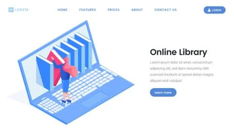 Online library landing page vector design Stock Illustration