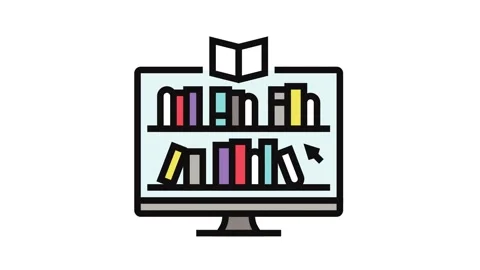 Online library learning platform color icon animation Stock Footage 326105352