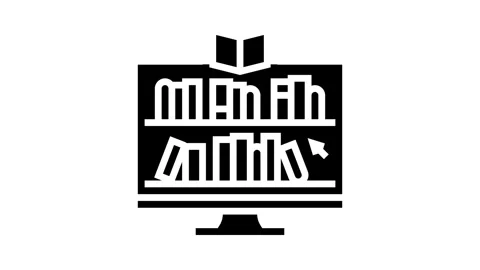 Online library learning platform glyph icon animation Stock Footage 326152110