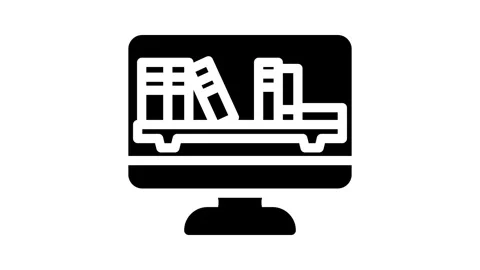 Online library learning platform glyph icon animation Stock Footage 326731079