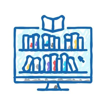 Online library learning platform icon doodle illustration Illustrazione stock