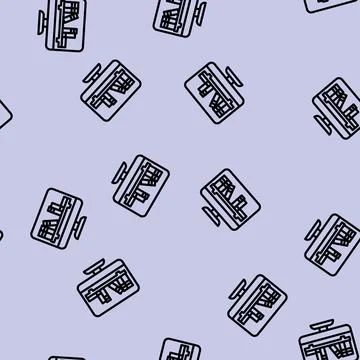 Online library learning platform line vector seamless pattern Stock Illustration