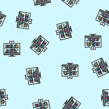 Online library learning platform vector seamless pattern Stock Illustration