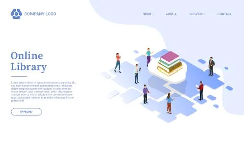 Online library or cloud education with books website template or landing home Stock-Illustration