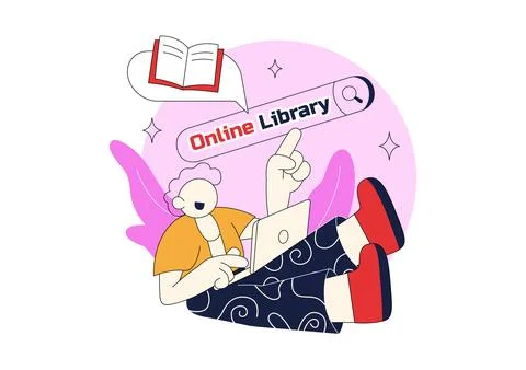 Online Library Vector Illustration featuring Digital Books, E Book Collecti.. Stock Illustration