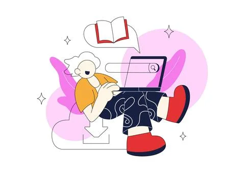 Online Library Vector Illustration featuring Digital Books, E Book Collecti.. Stock Illustration