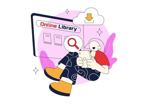 Online Library Vector Illustration featuring Digital Books, E Book Collecti.. Stock Illustration