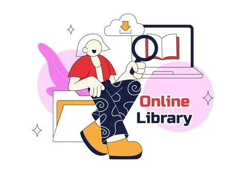 Online Library Vector Illustration featuring Digital Books, E Book Collecti.. Stock Illustration