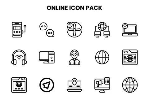 Online Line Set Icons Pack Stock Illustration
