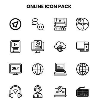 Online Line Set Icons Pack Illustrazione stock