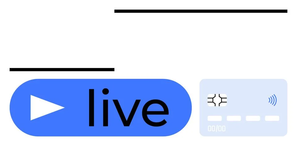 Online Live Streaming with Digital Payment Concept Play Button and Card Icon Illustrazione stock