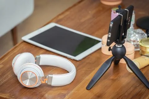 Online live streaming gadgets. Stock Photos