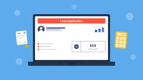 Online loan application form on laptop screen. 4K Stock Footage 342387589