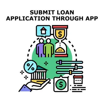 Online loan application process through mobile app submitting Stock Illustration