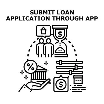 Online loan application process through mobile app submitting Stock Illustration