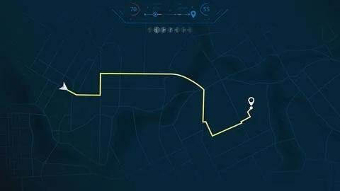 Online location tracking with data of arrive time on city map. Huge city map Illustrazione stock