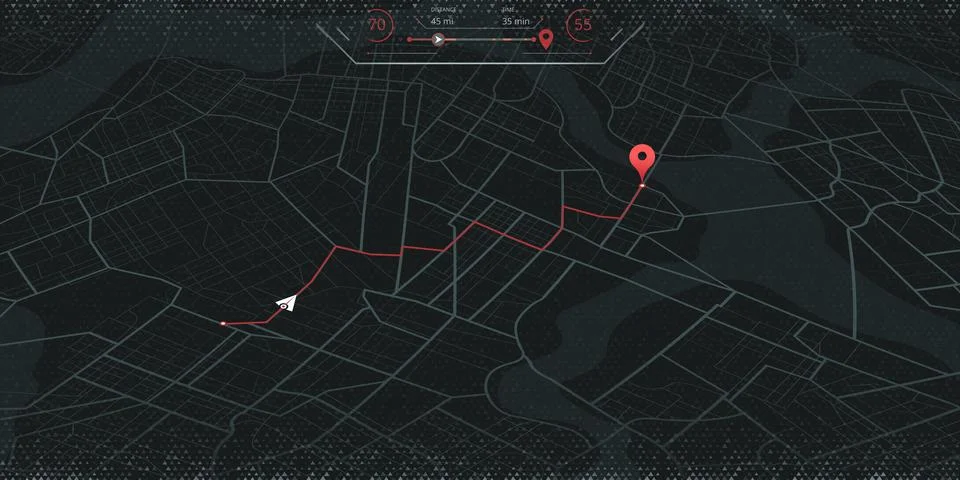 Online location tracking with data of arrive time on city map. Huge isometric Stock Illustration